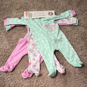 Koala Baby 3-Pack Elephant and Floral Footies - Mint, Pink, Butterfly Print